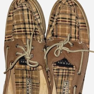 Sperry Men's Tan Plaid Boat Shoes
